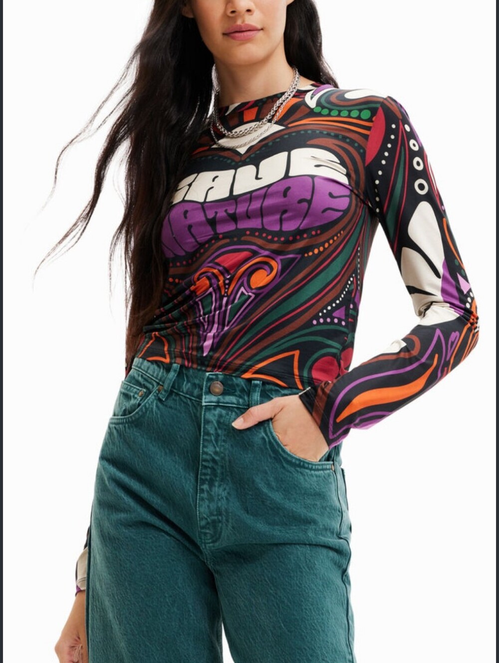 Desigual Women's 'Save Nature' Graphic Long Sleeve Top - Multicolor